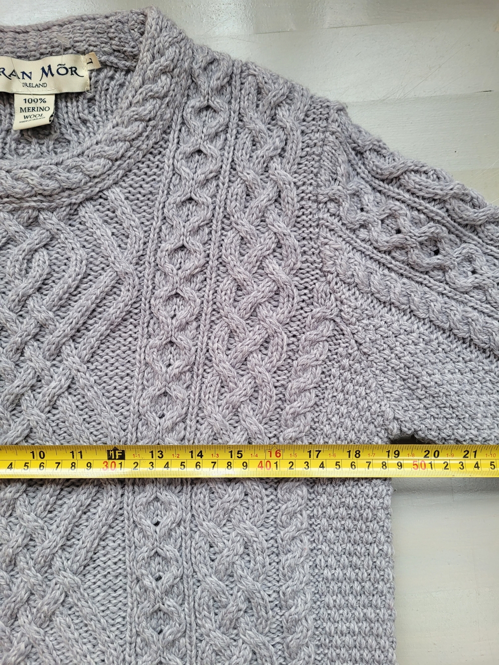 NEW Aran Mor 100% Merino Wool Textured Cable Knit Crewneck Sweater With Pockets - Picture 10 of 12